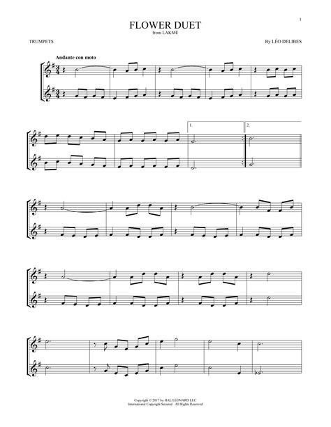Flower Duet For Trumpet Or Clarinet Duet With Piano Accompaniment